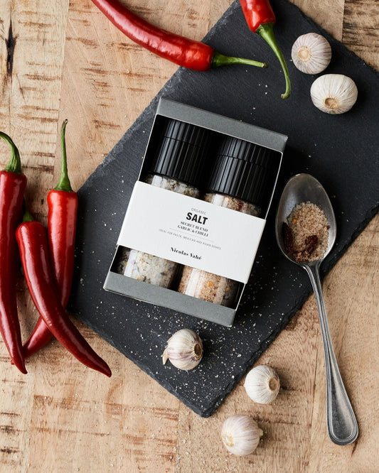 Gourmet salt set with ceramic grinder