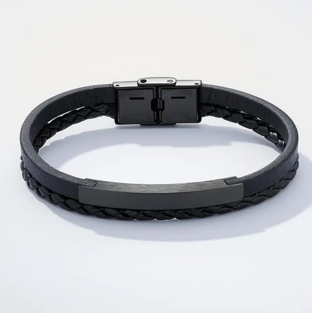 Leather and stainless steel bracelet