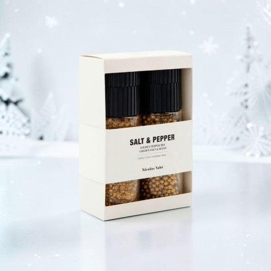 Gyllen salt- og pepperblanding i keramisk kvern