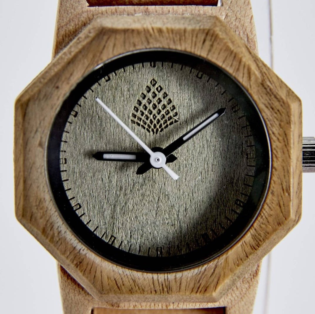Natural wooden watch for women - brown/green